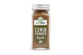 Geo-Fresh Organic Cumin Powder jar pouring for rich flavor in cooking.