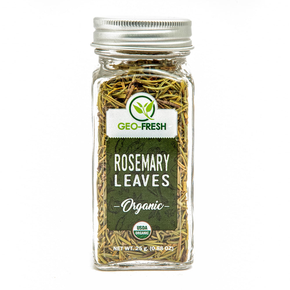 Geo-Fresh Organic Rosemary Leaves close-up, highlighting aroma ideal for seasoning roasts and vegetables.