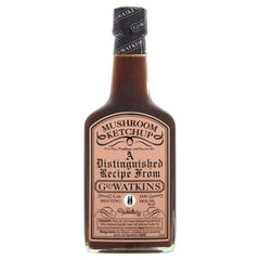 Geo Watkins Mushroom Ketchup 190ml bottle enhances pies and gravies with rich mushroom flavor