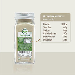 Geo-Fresh fenugreek powder over curry dish showcases rich, nutty flavor potential.