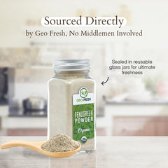 Geo-Fresh fenugreek powder used as a hair mask for nourishing scalp care.