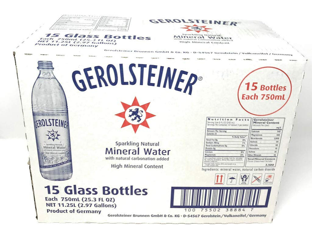 Gerolsteiner Mineral Water bottle, 25.3 fl oz, ideal for daily hydration at home or work.