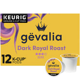 Gevalia Dark Royal Roast K-Cup pods packaging for easy daily brewing.