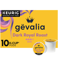 Gevalia Dark Royal Roast K-Cup pods in a box ready for a bold morning brew