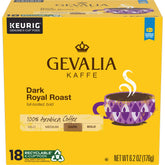 Gevalia Dark Royal Roast K-Cup pods in box deliver rich flavor.