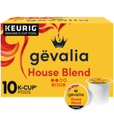 Gevalia House Blend K-Cup pods for Keurig brewers delivering smooth, balanced flavor.