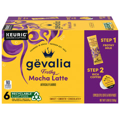 Gevalia K-Cup pods on counter ready to brew