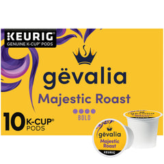Gevalia Majestic Roast K-Cup pods box, convenient for quick mornings.