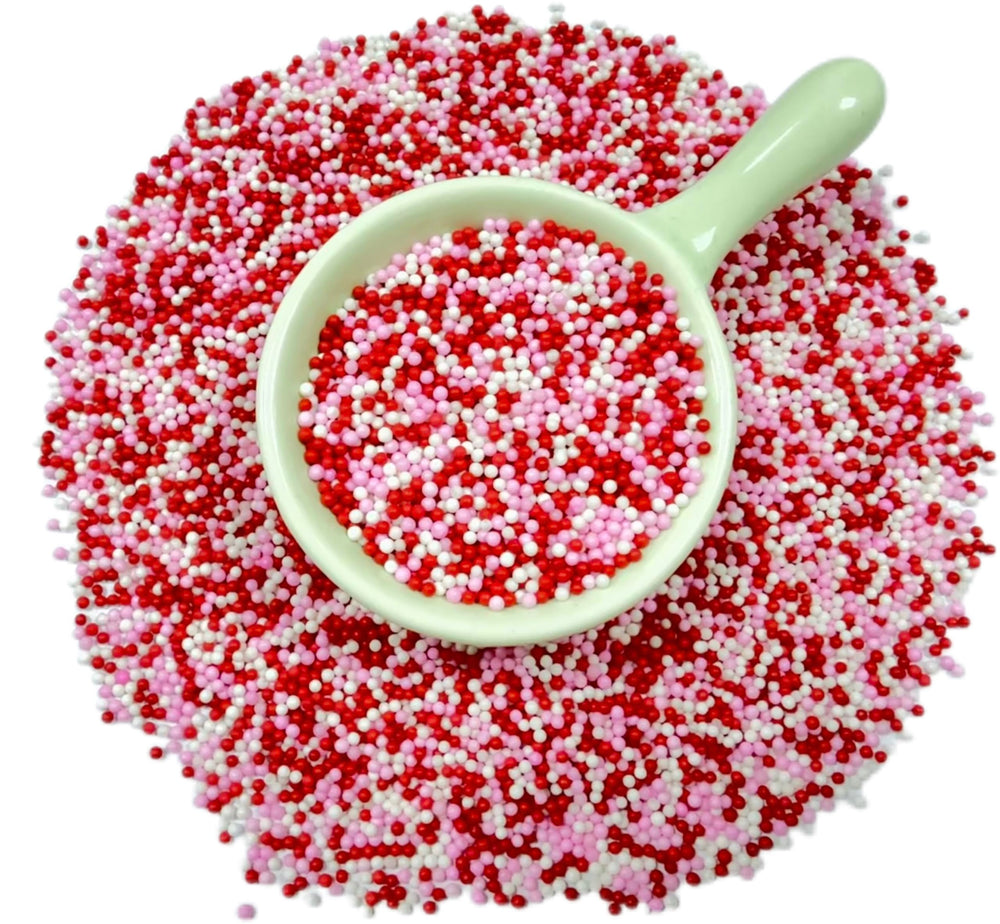 Gevog Valentines Pearls Sprinkles jar front, vibrant colors for festive cake decoration