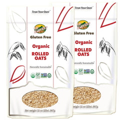 GF Harvest gluten free organic rolled oats in resealable bags for healthy breakfasts.