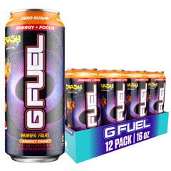 G Fuel Apple Mango Crash Bandicoot can, crisp flavor and focus-friendly energy for gaming sessions.