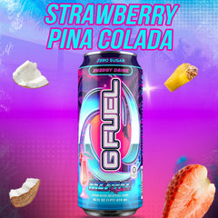 G Fuel Miami Nights close-up of the strawberry pina colada can highlighting tropical flavor
