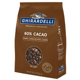 Ghirardelli 60 percent cacao dark chocolate chips in a 5 lb bag front view, ideal for premium baking