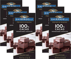 Ghirardelli baking bar 100% cacao unsweetened, 4-ounce pack of six, front view for premium baking