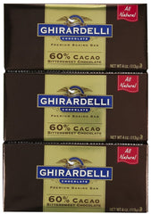 Ghirardelli 60% cacao baking bar, wrapped bar, ideal for rich, balanced desserts.