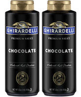 Ghirardelli Black Label 16oz squeeze bottle closeup, premium drizzle for desserts.