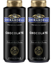 Ghirardelli Black Label 16oz squeeze bottle closeup, premium drizzle for desserts.