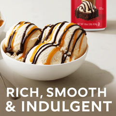 Ghirardelli sauce drizzle over ice cream for indulgent topping.