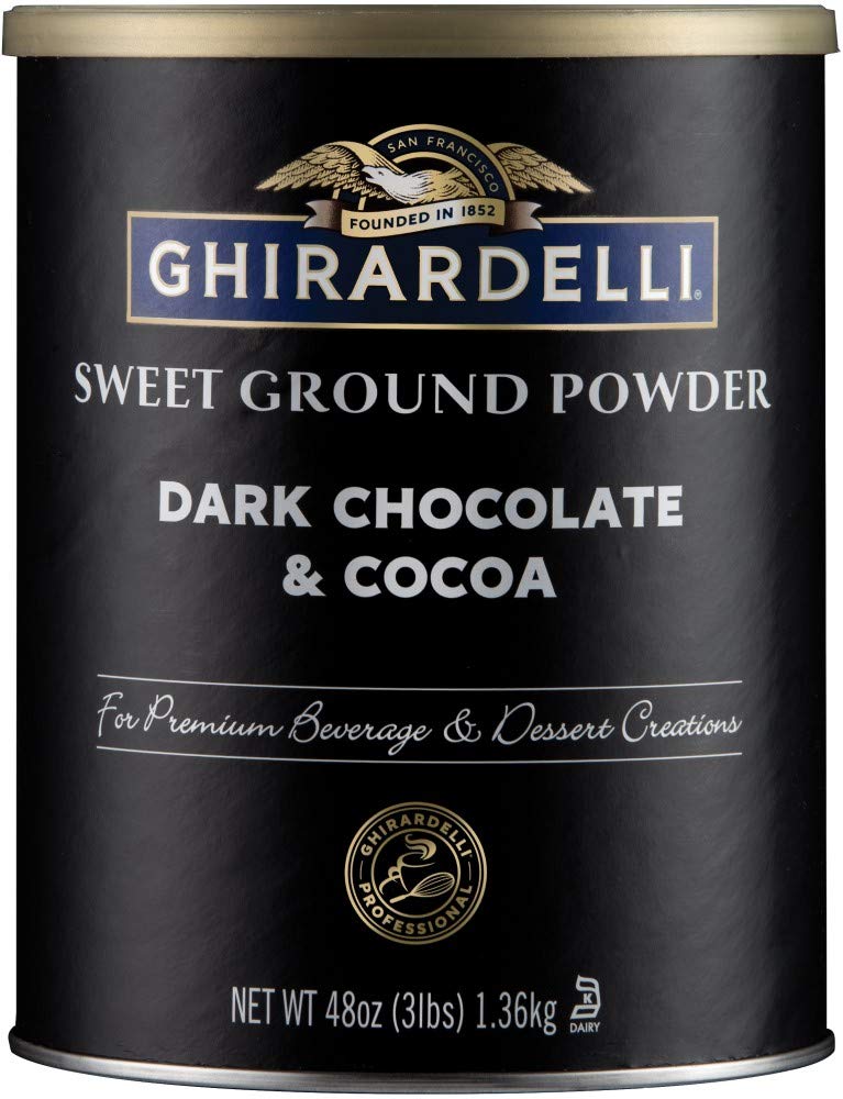 Ghirardelli dark chocolate cocoa powder 3lb bag for rich beverages.