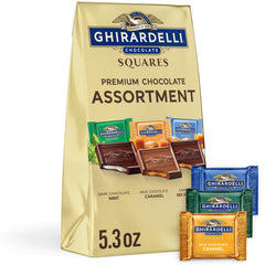 Ghirardelli Dark Chocolate Sea Salt Caramel squares displayed for entertaining