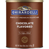 ghirardelli frappe can on countertop, rich chocolate base for indulgent coffees and smoothies.
