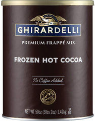 Ghirardelli Frozen Hot Cocoa can front — rich, indulgent frozen drink base.