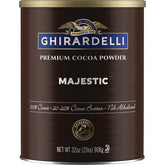 Ghirardelli Majestic Dutch Processed Cocoa Powder front packaging for premium unsweetened baking cocoa.