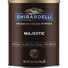 Ghirardelli Majestic Dutch Processed Cocoa Powder front packaging for premium unsweetened baking cocoa.