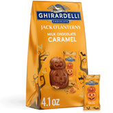 Ghirardelli milk chocolate caramel jack-o-lanterns in a 4.1 oz bag; premium Halloween candy.