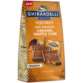 Ghirardelli Milk Chocolate Caramel Waffle Squares pack, ideal for sharing.