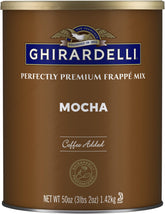 Ghirardelli Mocha Frappe powder can for premium iced coffee base