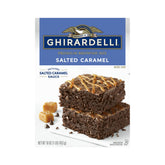 Ghirardelli Salted Caramel Premium Brownie Mix box front, premium chocolate flavor highlight