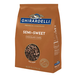 Ghirardelli semi-sweet chips bag closeup for premium baking ingredients