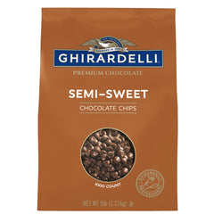Ghirardelli semi-sweet chips on a baking sheet for dessert toppings