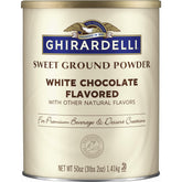 Ghirardelli Sweet Ground White Chocolate Flavor Powder canister for premium baking and beverages