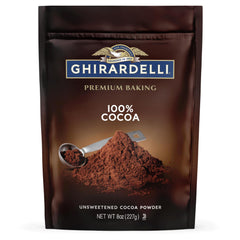 Ghirardelli unsweetened cocoa pouch eight-ounce, ideal for rich baking results.