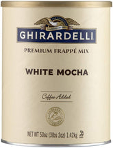 Ghirardelli White Mocha Frappe Mix bottle with rich flavor for at-home indulgence
