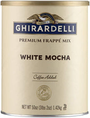 Ghirardelli White Mocha Frappe Mix bottle with rich flavor for at-home indulgence