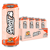 GHOST Energy Peach 16oz can front view with bold flavor and energy boost.