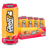 GHOST Energy Strawbango can front view, vegan and gluten-free energy boost.