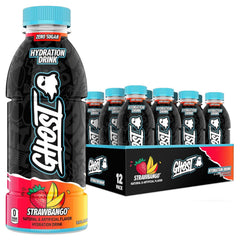 GHOST Hydration Strawbango bottle pour for quick electrolyte intake.