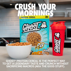 GHOST Protein Cereal color-changing spoon illustrates playful, spill-free scooping.