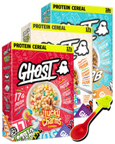GHOST Protein Cereal Lucky Charms box — high-protein breakfast option