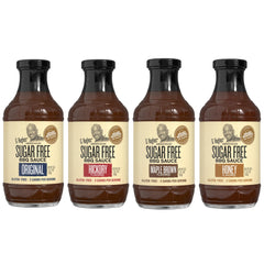 G Hughes Sugar Free BBQ Original bottle ready to glaze grilled meats.