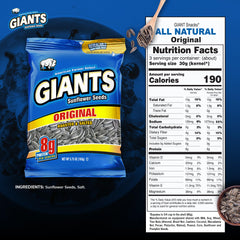 Close-up of roasted and lightly salted GIANTS Original sunflower seeds.