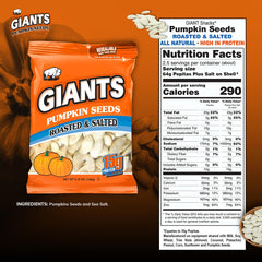 GIANTS pumpkin seeds poured into a bowl, showcasing crunchy, protein-rich bite.
