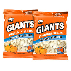 GIANTS pumpkin seeds in-shell, roasted and salted, a satisfying snack.