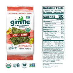 gimMe Seaweed Chili Lime back showing keto-friendly and vegan labeling