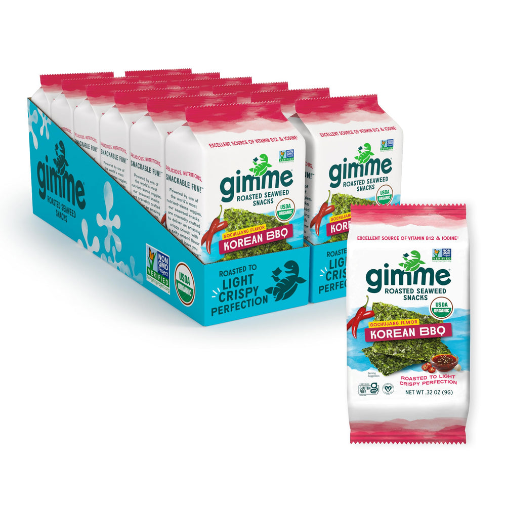 Gimme seaweed Korean BBQ pack on the go, savory and crunchy.