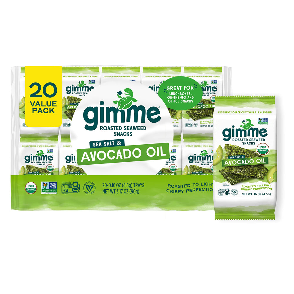 gimMe Seaweed Organic Roasted Seaweed Pack with sea salt and avocado oil for on-the-go flavor